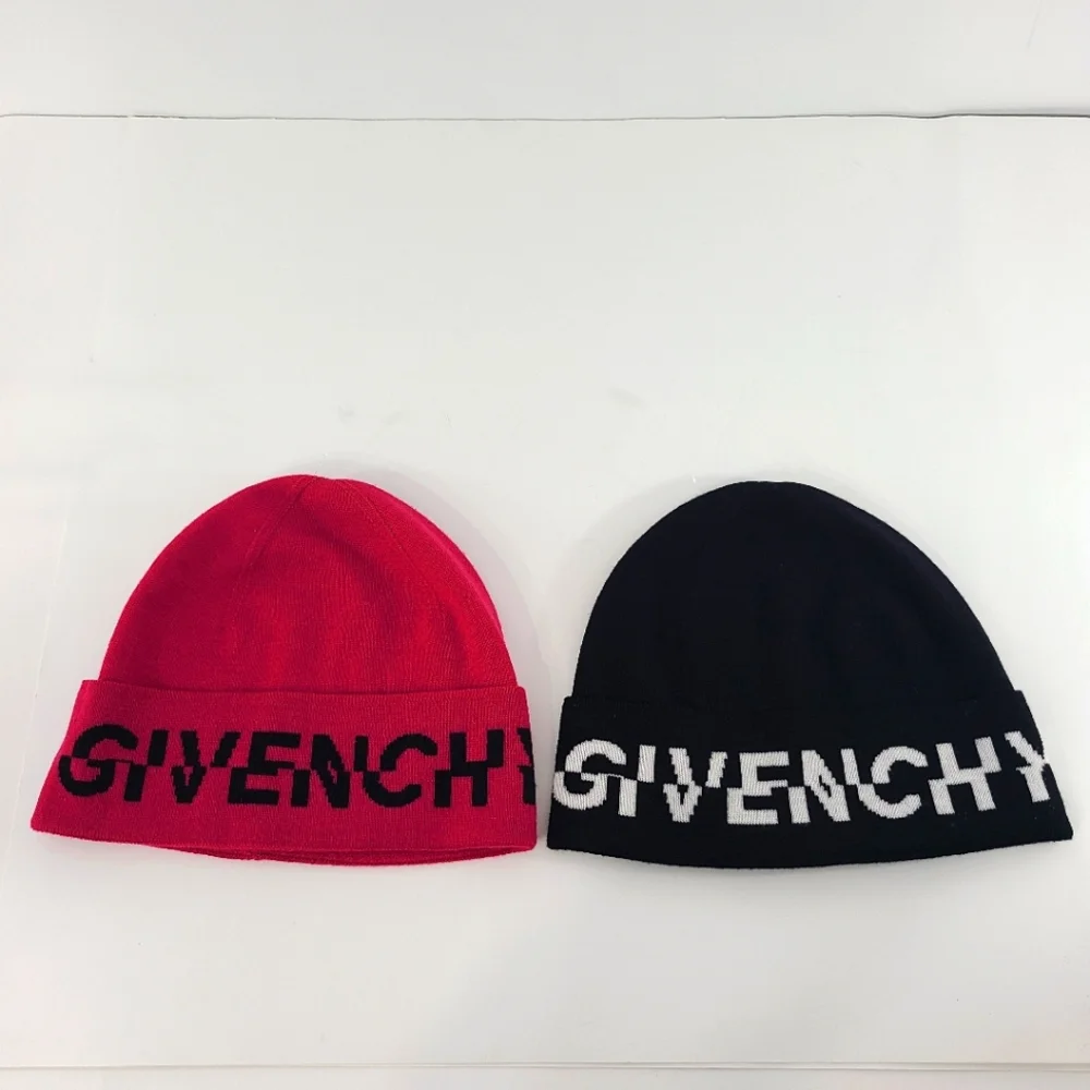 Givenchy Split Logo Wool Skull Cap Beanie Winter Hat Fold Cuff Made In Italy NWT - Picture 1 of 13